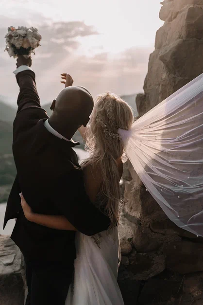 Church wedding in Georgia with a view of the mountains