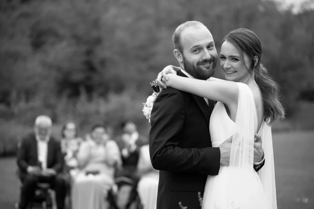 Black and white wedding photo shoot at Vazisubani estate