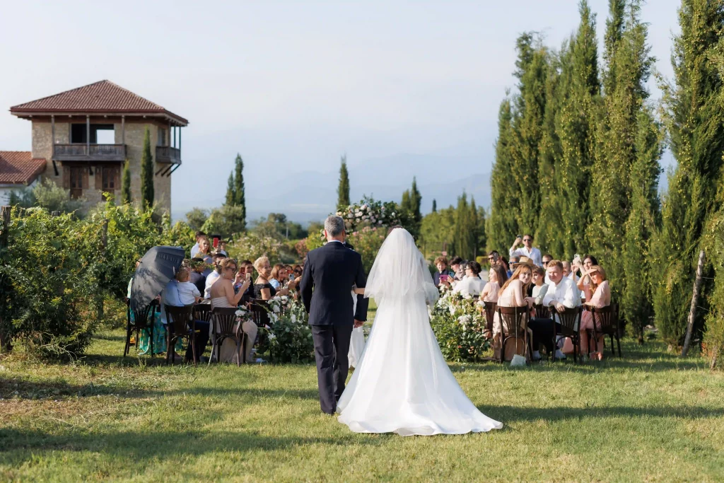 Summer wedding ceremony at a chateau in Georgia