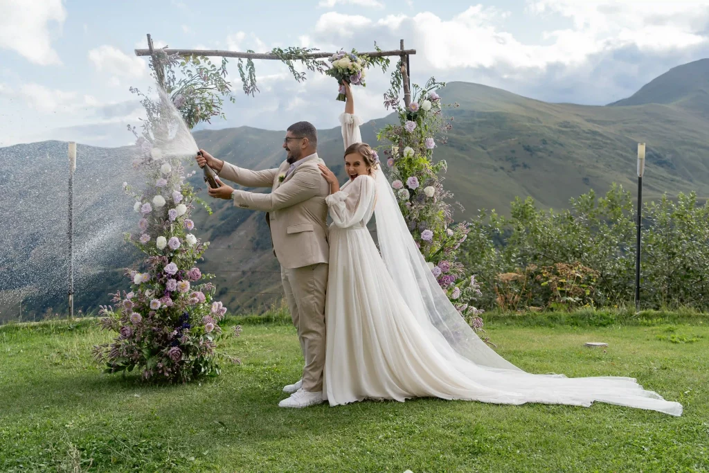 Mountain wedding with champagne in Georgia