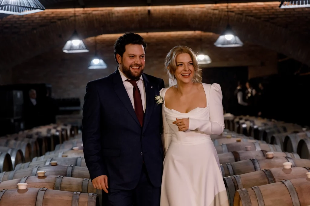 Wedding photo shoot in a wine cellar in Georgia