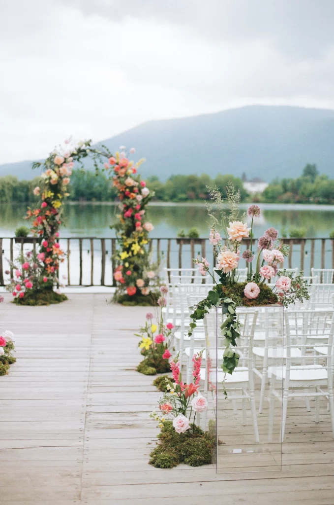 Wedding arch on the pier at Chateau Buero in Georgia