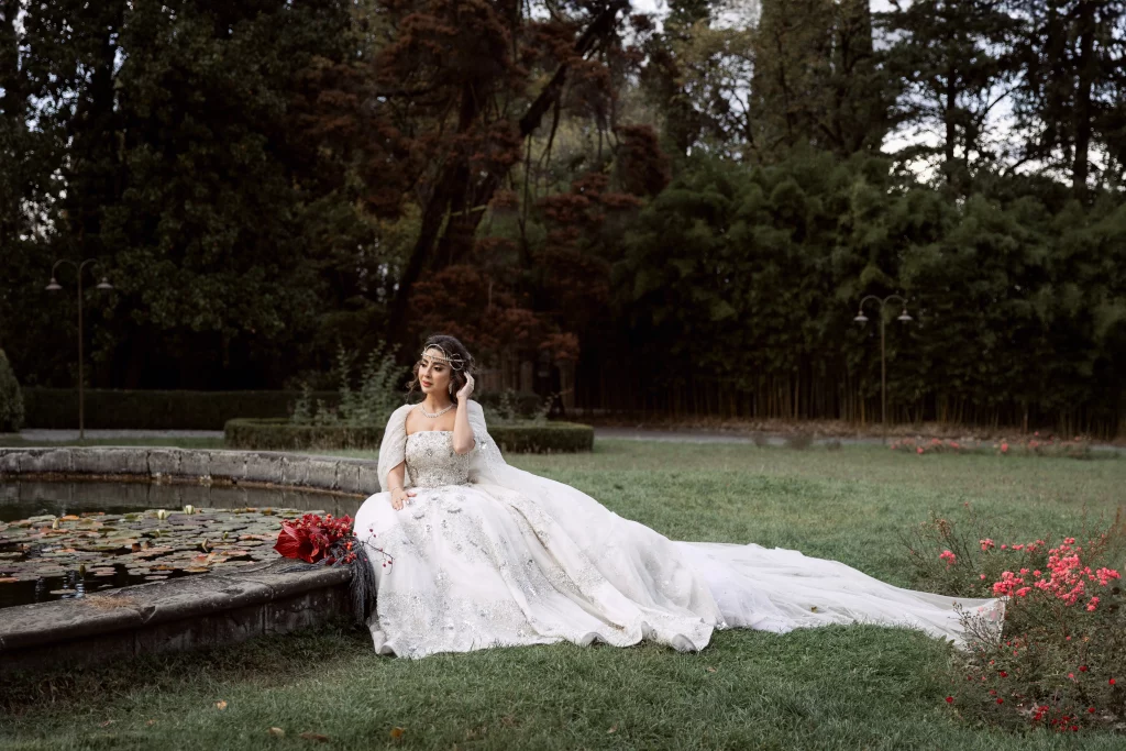 Bride's wedding photo shoot in the garden at Tsinandali Estate