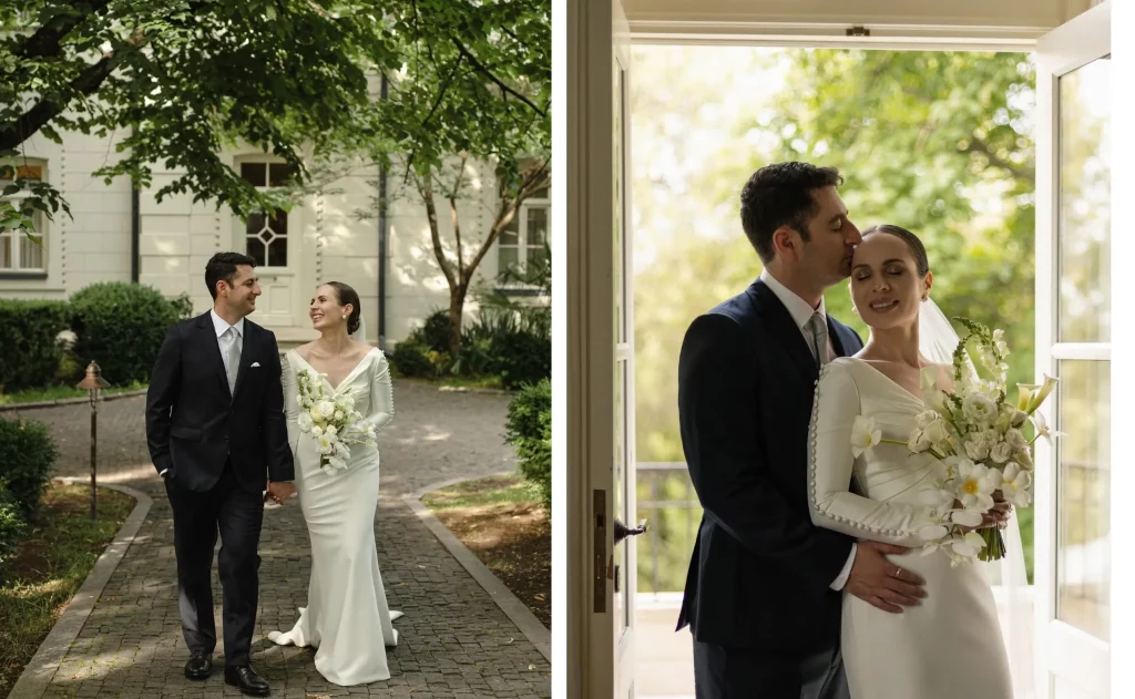 Wedding in Vazisubani manor in classic style photo of newlyweds